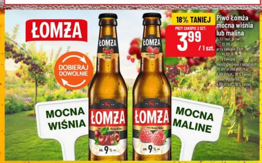 Piwo Łomża Mocna Wiśnia +1 wariant