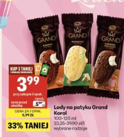 Lody na patyku Grand Almond Koral +2 warianty
