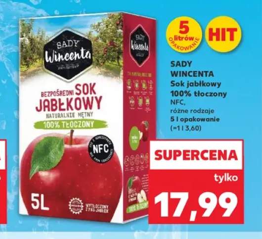 Sok jabłkowy 100% tłoczony NFC Sady Wincenta