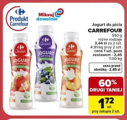 Jogurt do picia jagodowy Carrefour Classic +2 warianty