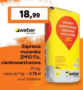 Zaprawa murarska cienkowarstwowa Weber ZM10 Fix