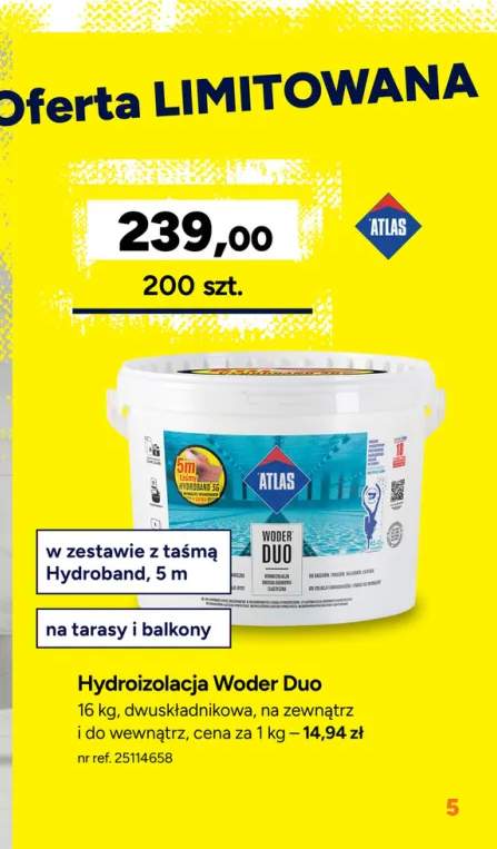 Zestaw hydroizolacja Atlas Woder Duo + taśma Hydroband 5 m