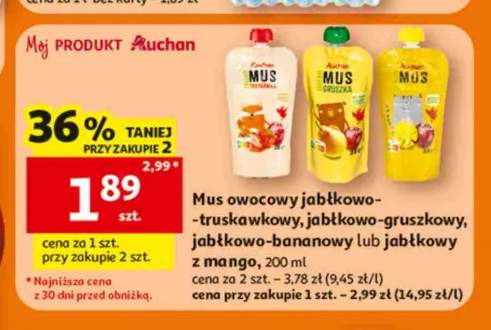 Mus owocowy jabłkowo-truskawkowy Auchan +3 warianty