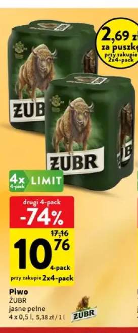 Piwo Żubr jasne pełne 4-pak 500 ml