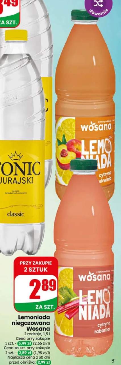 Lemoniada niegazowana Wosana cytryna rabarbar +1 wariant
