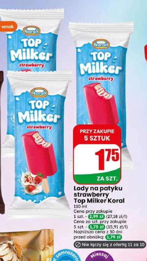 Lody na patyku Koral Top Milker Strawberry