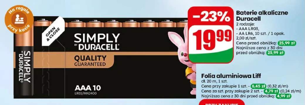 Baterie alkaliczne Duracell Simply AAA LR03 10-pak +1 wariant