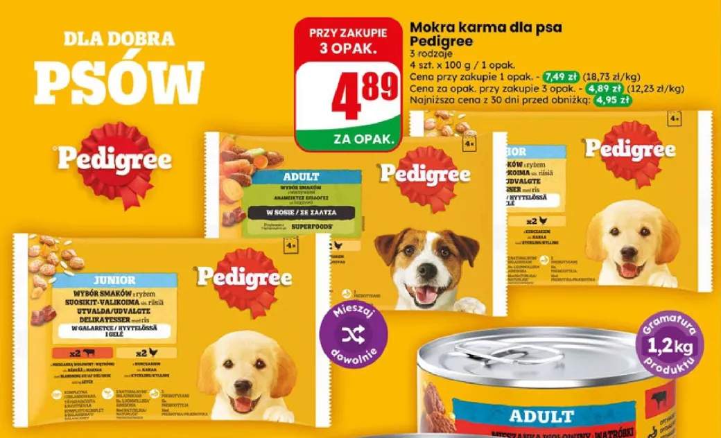 Mokra karma dla psa Pedigree Adult w sosie 4-pak +2 warianty