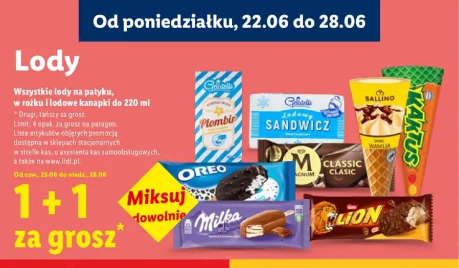 Lody na patyku, w rożku i lodowe kanapki do 220 ml +8 wariantów