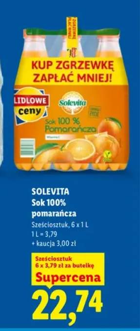 Sok 100% pomarańcza Solevita 6-pak
