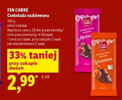 Czekolada mleczna nadziewana malinowa Fin Carré +1 wariant