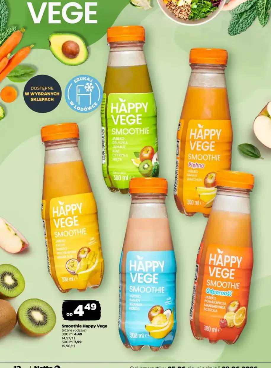 Smoothie Happy Vege jabłko gruszka jarmuż kiwi cytryna mięta +5 wariantów