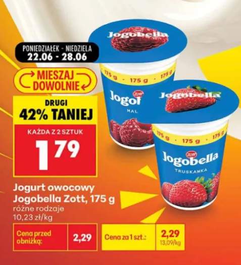 Jogurt owocowy Jogobella Zott malina +1 wariant