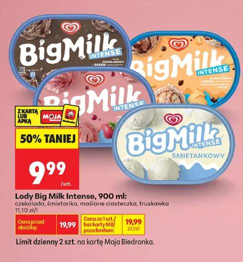 Lody Big Milk Intense czekoladowe +3 warianty