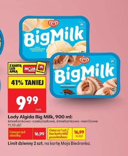 Lody Algida Big Milk śmietankowo-czekoladowe +1 wariant