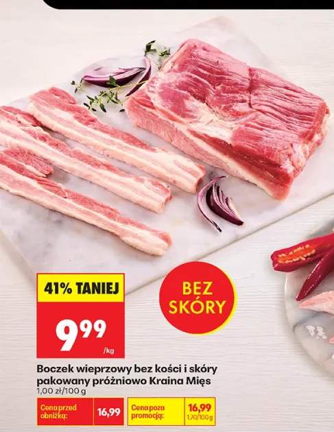 Boczek wieprzowy bez kości i skóry pakowany próżniowo Kraina Mięs