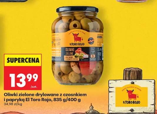 Oliwki zielone drylowane z czosnkiem i papryką El Toro Rojo