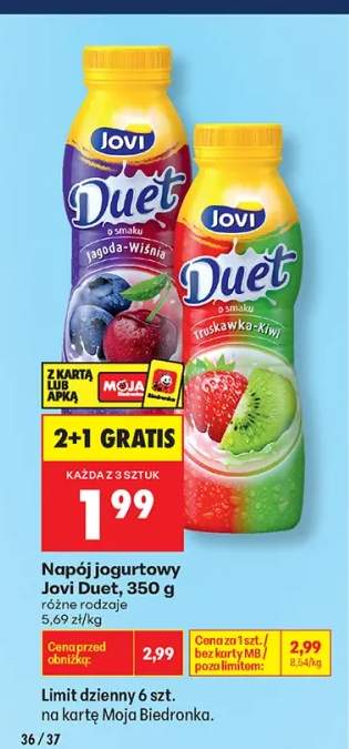 Napój jogurtowy Jovi Duet Jagoda-Wiśnia +1 wariant