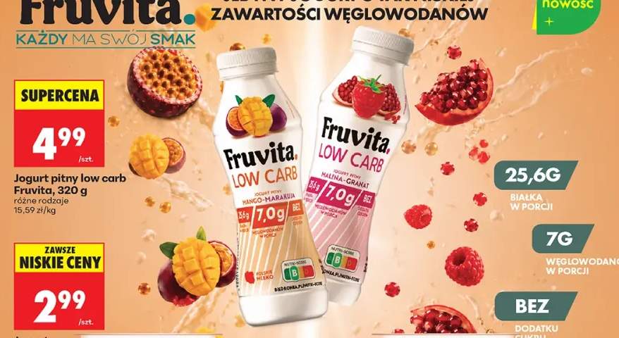 Jogurt pitny Fruvita Low Carb mango-marakuja +1 wariant