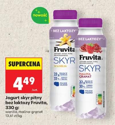 Jogurt skyr pitny bez laktozy Fruvita wanilia +1 wariant