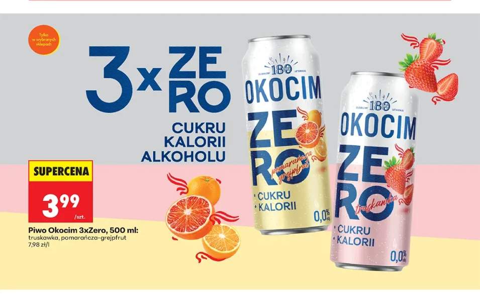 Piwo bezalkoholowe Okocim 3xZero truskawka +1 wariant
