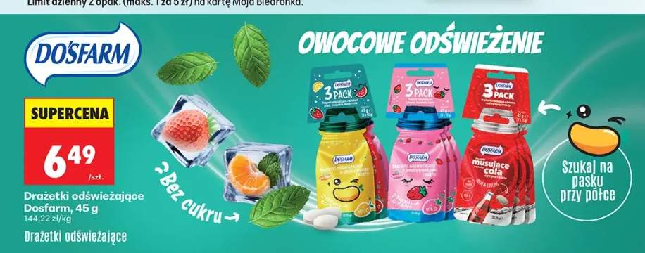 Drażetki odświeżające o smaku mango i mięty Dosfarm 3-pak 15 g +2 warianty