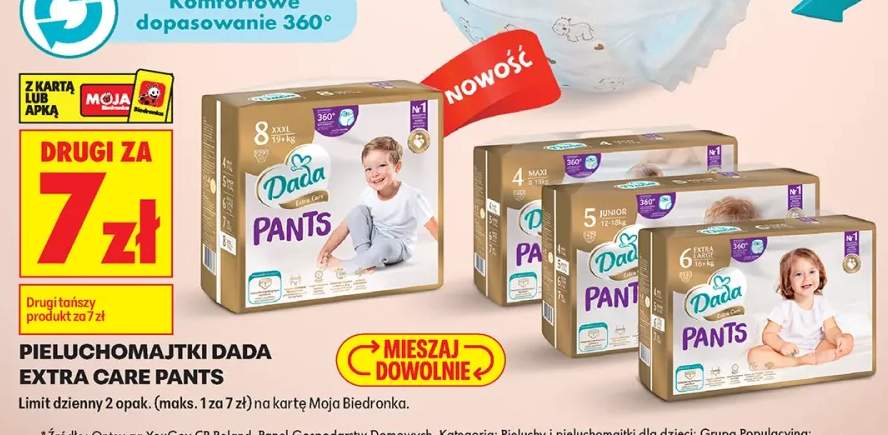 Pieluchomajtki Dada Extra Care Pants rozmiar 8 XXXL +3 warianty
