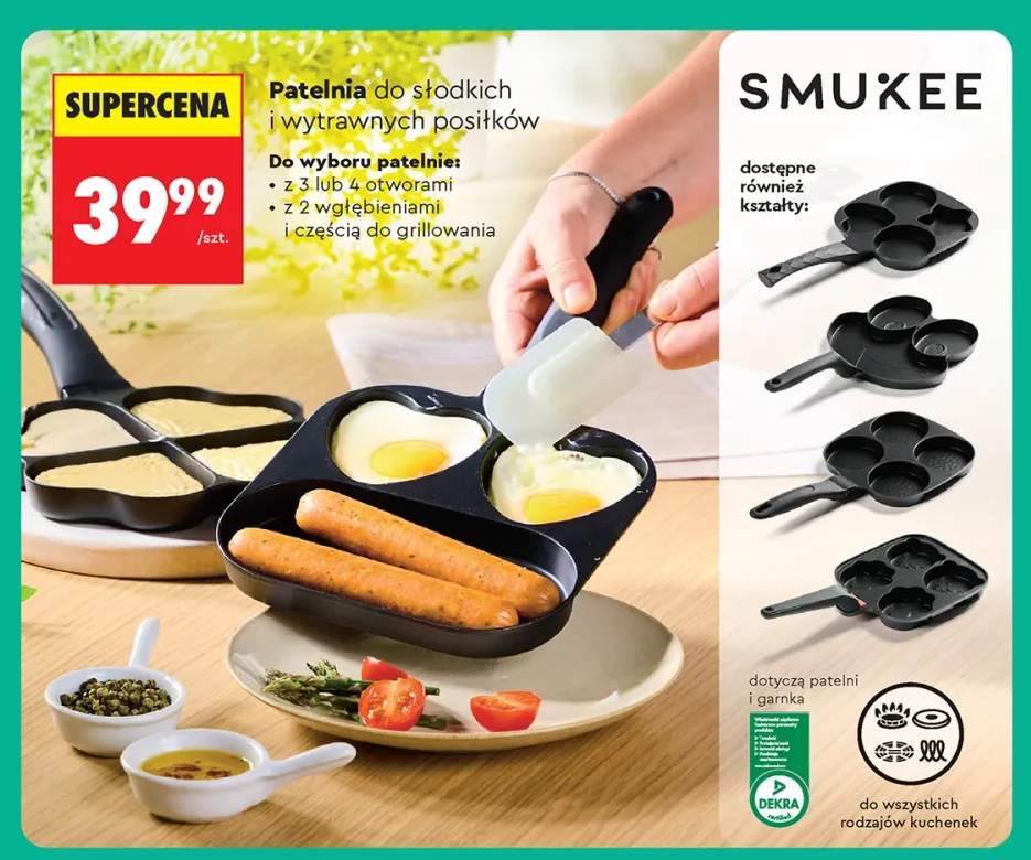 Patelnia do słodkich i wytrawnych posiłków SMUKEE z 3 otworami +2 warianty