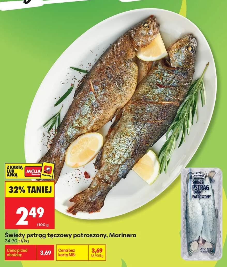 Świeży pstrąg tęczowy patroszony Marinero