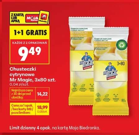 Chusteczki nawilżane cytrynowe Mr Magic 3-pak