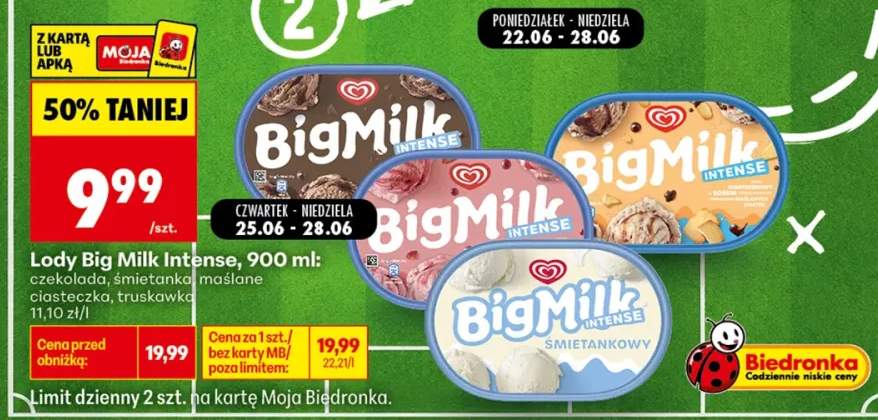 Lody Big Milk Intense truskawka +3 warianty