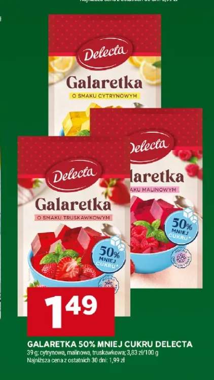 Galaretka 50% mniej cukru Delecta o smaku cytrynowym +2 warianty