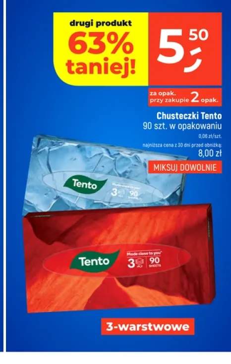 Chusteczki higieniczne Tento 3-warstwowe