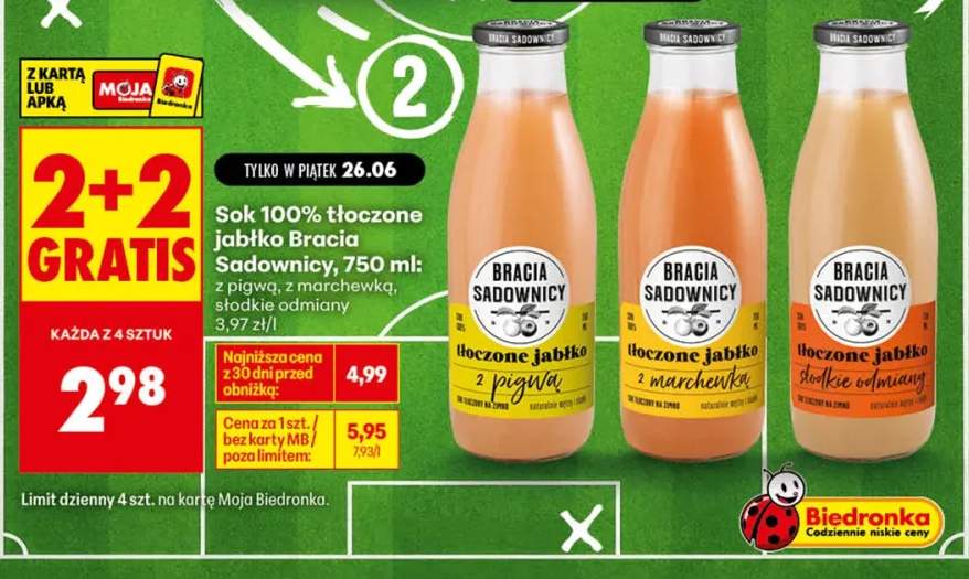 Sok 100% tłoczony jabłko słodkie odmiany Bracia Sadownicy +2 warianty