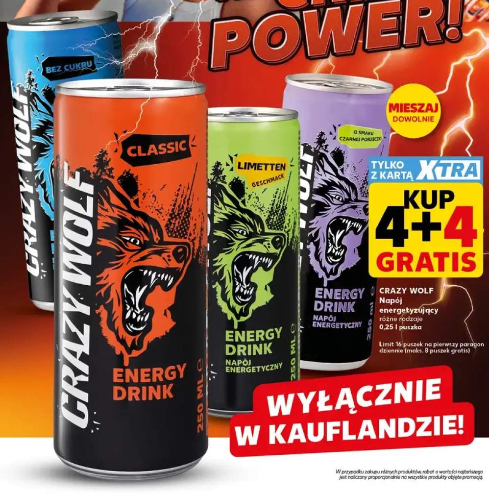 Napój energetyzujący Crazy Wolf Classic +3 warianty