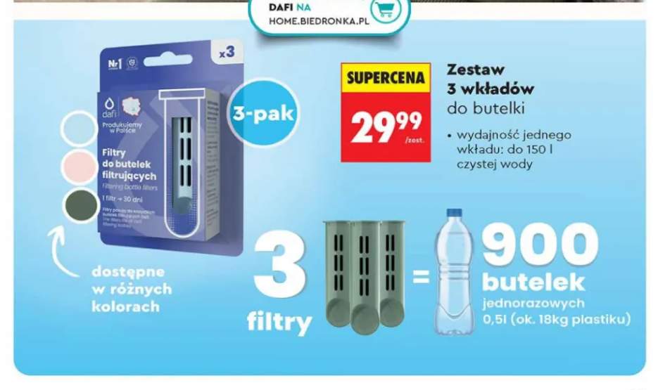 Zestaw wkładów filtrujących do butelki Dafi 3-pak