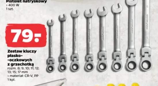 Zestaw kluczy płasko-oczkowych z grzechotką Techliner
