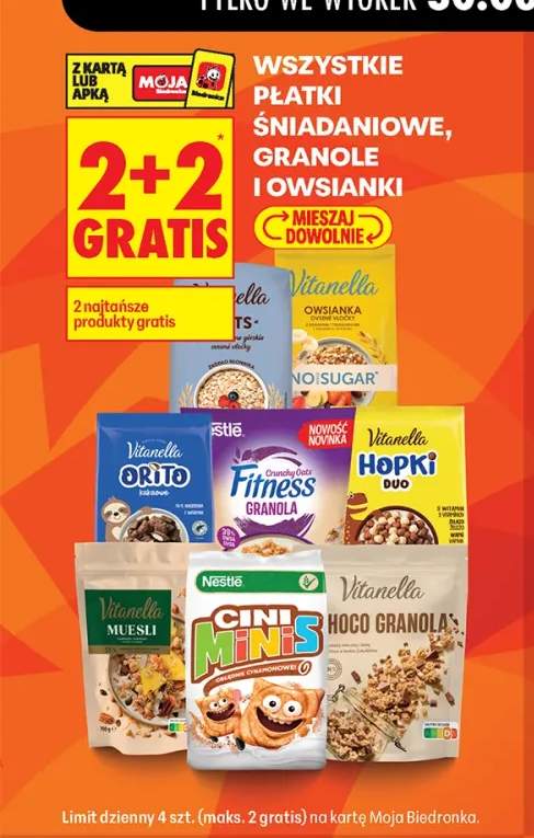 Płatki śniadaniowe, granole i owsianki +7 wariantów