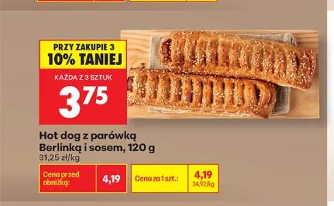 Hot dog z parówką Berlinką i sosem