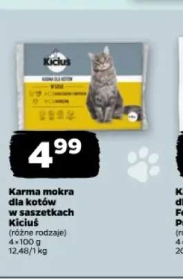 Karma mokra dla kotów w saszetkach Kiciuś z kurczakiem i indykiem 4-pak 100 g +1 wariant
