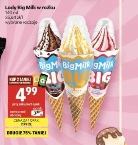Lody rożek Big Milk śmietankowo-czekoladowe +2 warianty