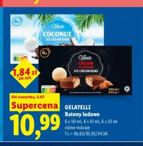 Batony lodowe Gelatelli Coconut 6-pak +1 wariant