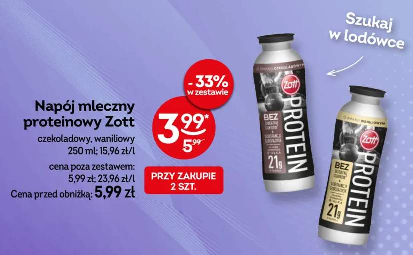 Napój mleczny proteinowy Zott czekoladowy +1 wariant