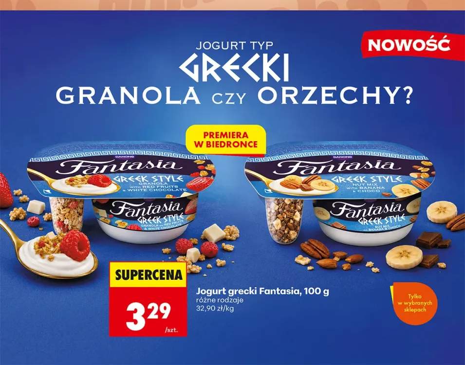 Jogurt grecki Fantasia z granolą owocami leśnymi i białą czekoladą +1 wariant