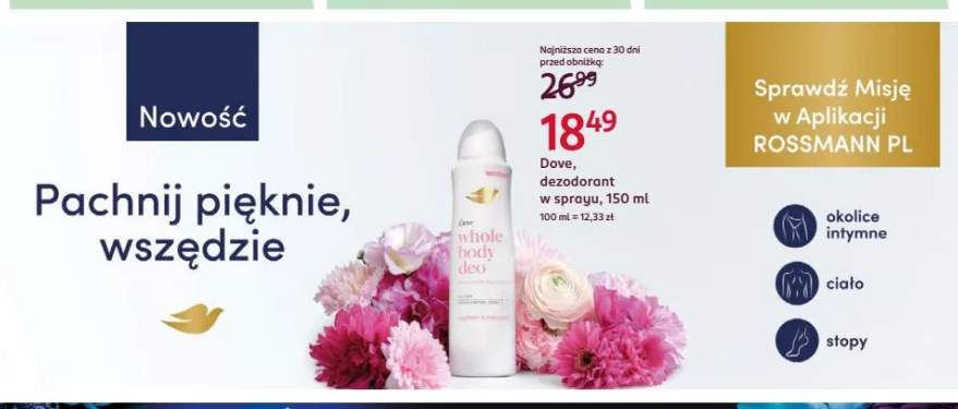Dezodorant w sprayu Dove Whole Body Deo raspberry & rose scent