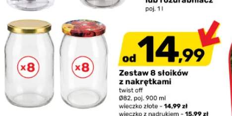 Zestaw 8 słoików z nakrętkami 900 ml wieczko złote +1 wariant