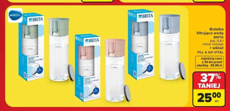 Butelka filtrująca wodę Brita Fill & Go Vital szara +3 warianty