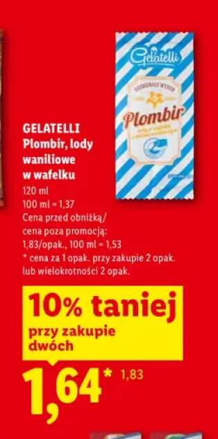 Lody waniliowe w wafelku Plombir Gelatelli