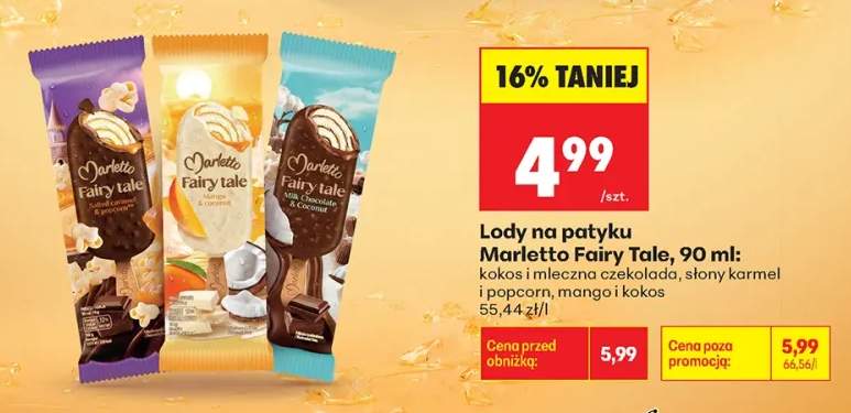 Lody na patyku Marletto Fairy Tale słony karmel i popcorn +2 warianty