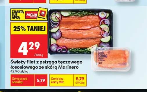 Świeży filet z pstrąga tęczowego łososiowego ze skórą Marinero